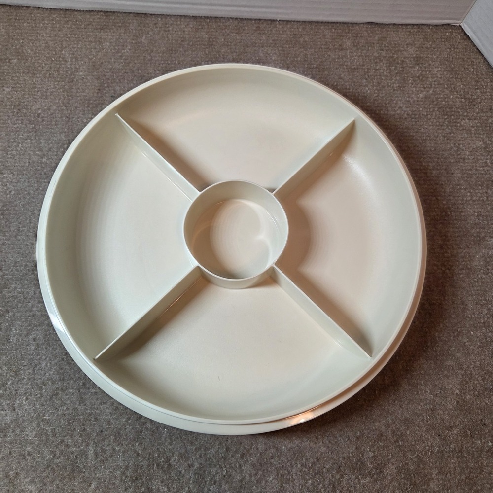 Tupperware Divided Serving Tray 1708-6 Cream White 12.5 In. Round Platter No Lid